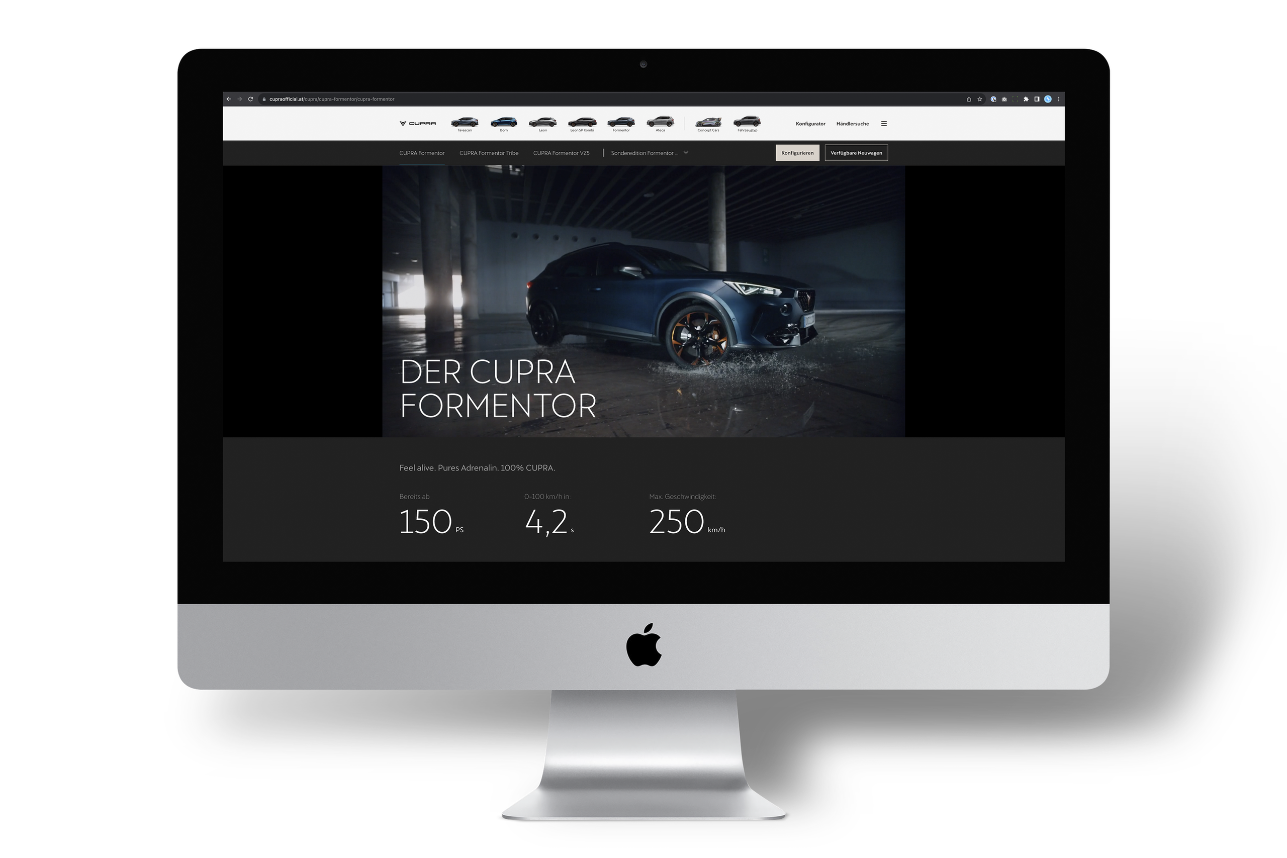 Ein Apple iMac auf dem die Website von CUPRA Österreich zu sehen ist