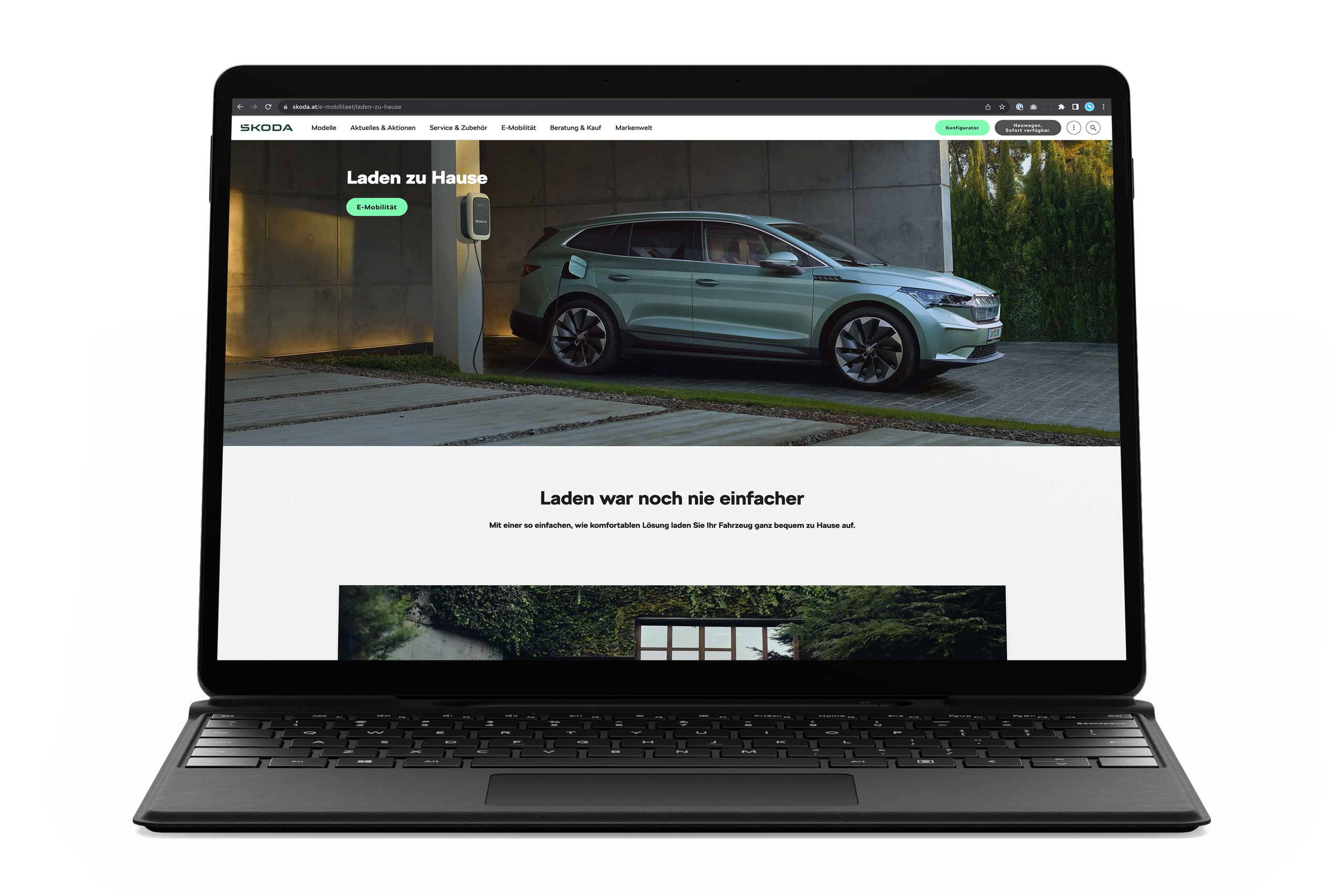 Die Website von ŠKODA, in Szene gesetzt auf einem Laptop